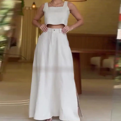 New Women's Casual Trendy Sleeveless Crop Top Two-Piece Set