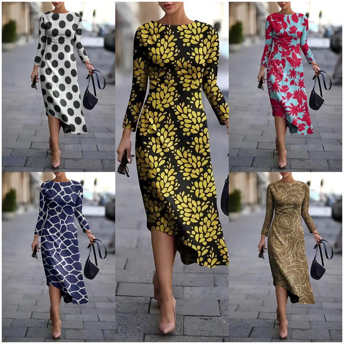 Spandex A-line Dress with Round Neck Pullover Design