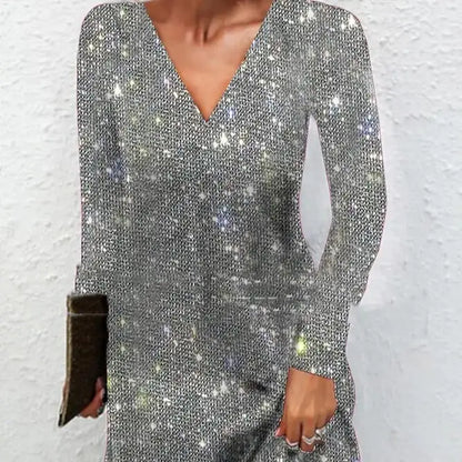 Elegant Sequined V-neck Dress