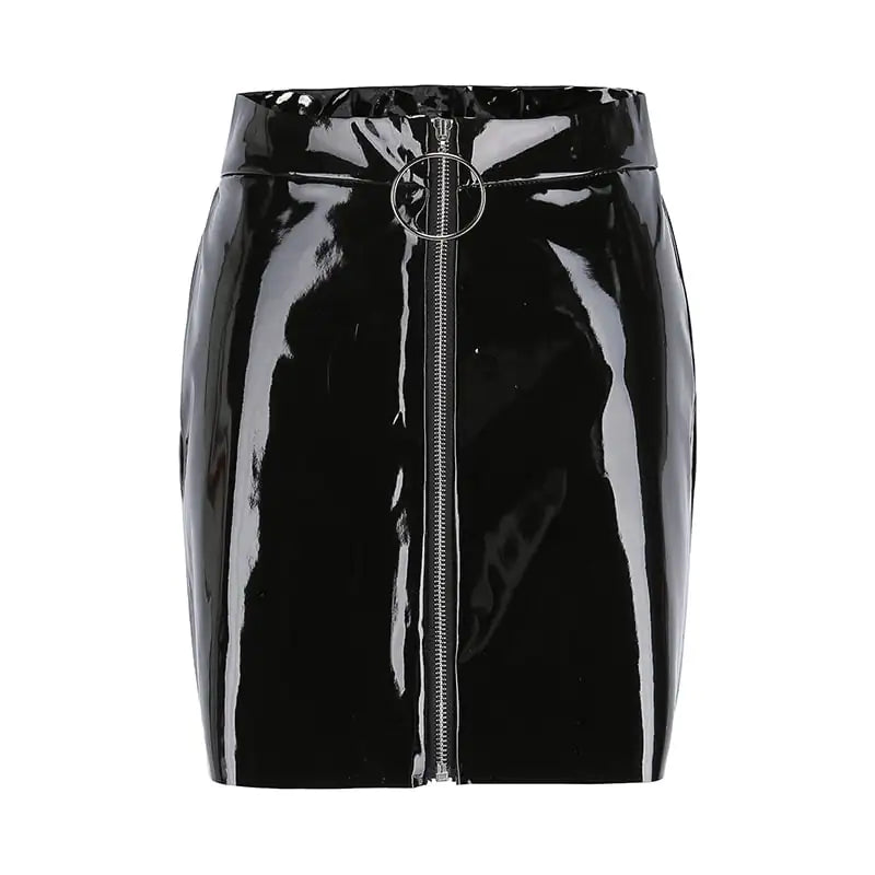Slim Bright Leather PU Zipper Short Skirt