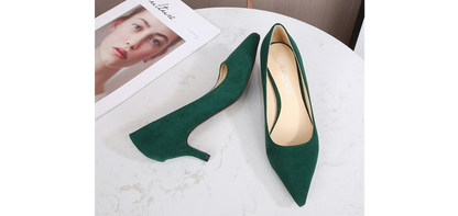 Low Heels Pumps Pointed Toe Kitten Heels Flock Plus Size Shoes