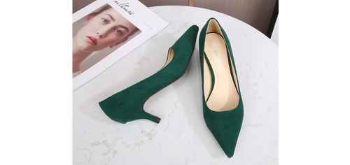 Low Heels Pumps Pointed Toe Kitten Heels Flock Plus Size Shoes