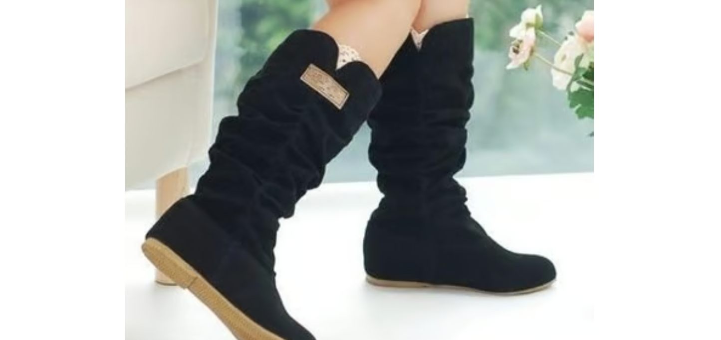 Flat Heels Lace Hollow Hook Suede Boots