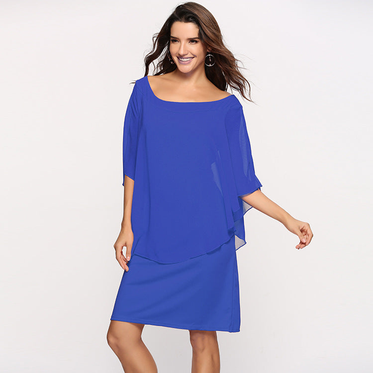 Plus Size Women's Chiffon Dress with Layered Look