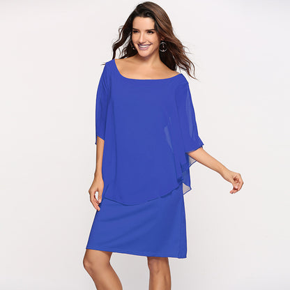 Plus Size Women's Chiffon Dress with Layered Look