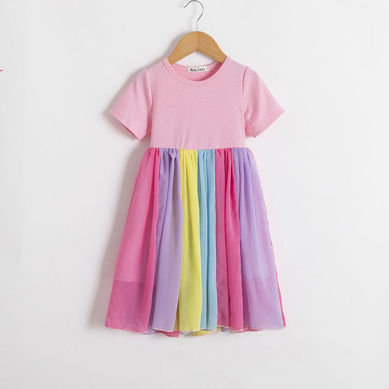 New Girl's Round Neck Dress for Spring and Autumn
