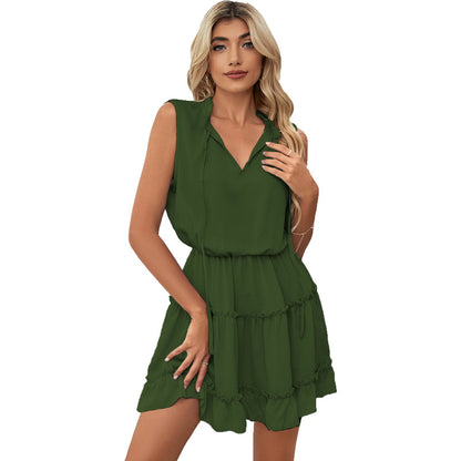 Sleeveless Loose V-neck Knee-length Dress