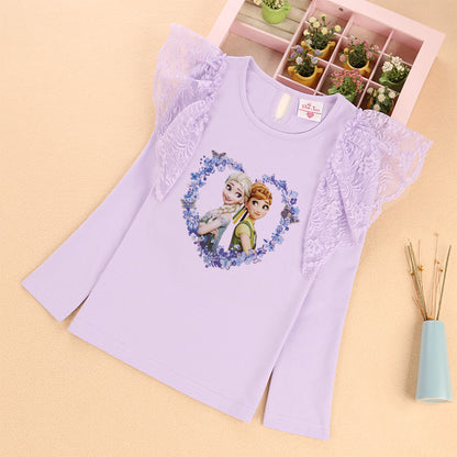 Girls' Lace Sleeve Long Sleeve Top for Ages 3-9
