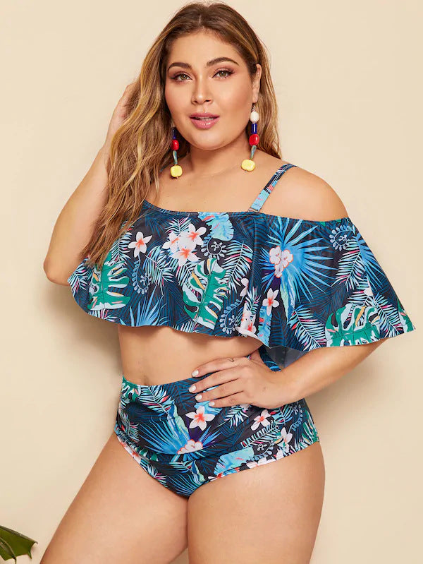 Plus Size Floral High Waist Bikini Set