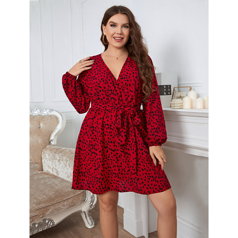 Plus Size Women's Leopard V-Neck Beach Boho Dress