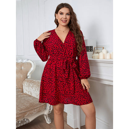 Plus Size Women's Leopard V-Neck Beach Boho Dress
