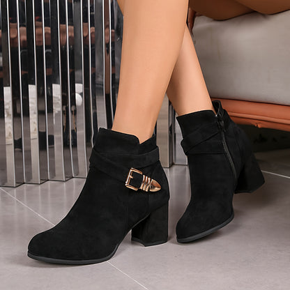 Short Ankle Boots with Chunky Heel, Pointed Toe, and Side Zipper Boots