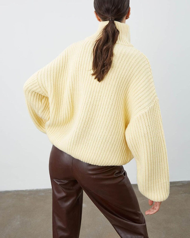 Women's Thick Casual Zipper Lapel Knit Sweater