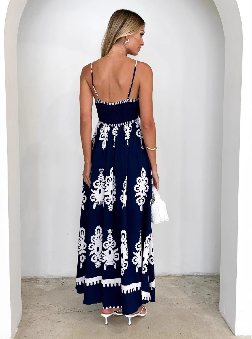 Geometric Print Sling Dress Women