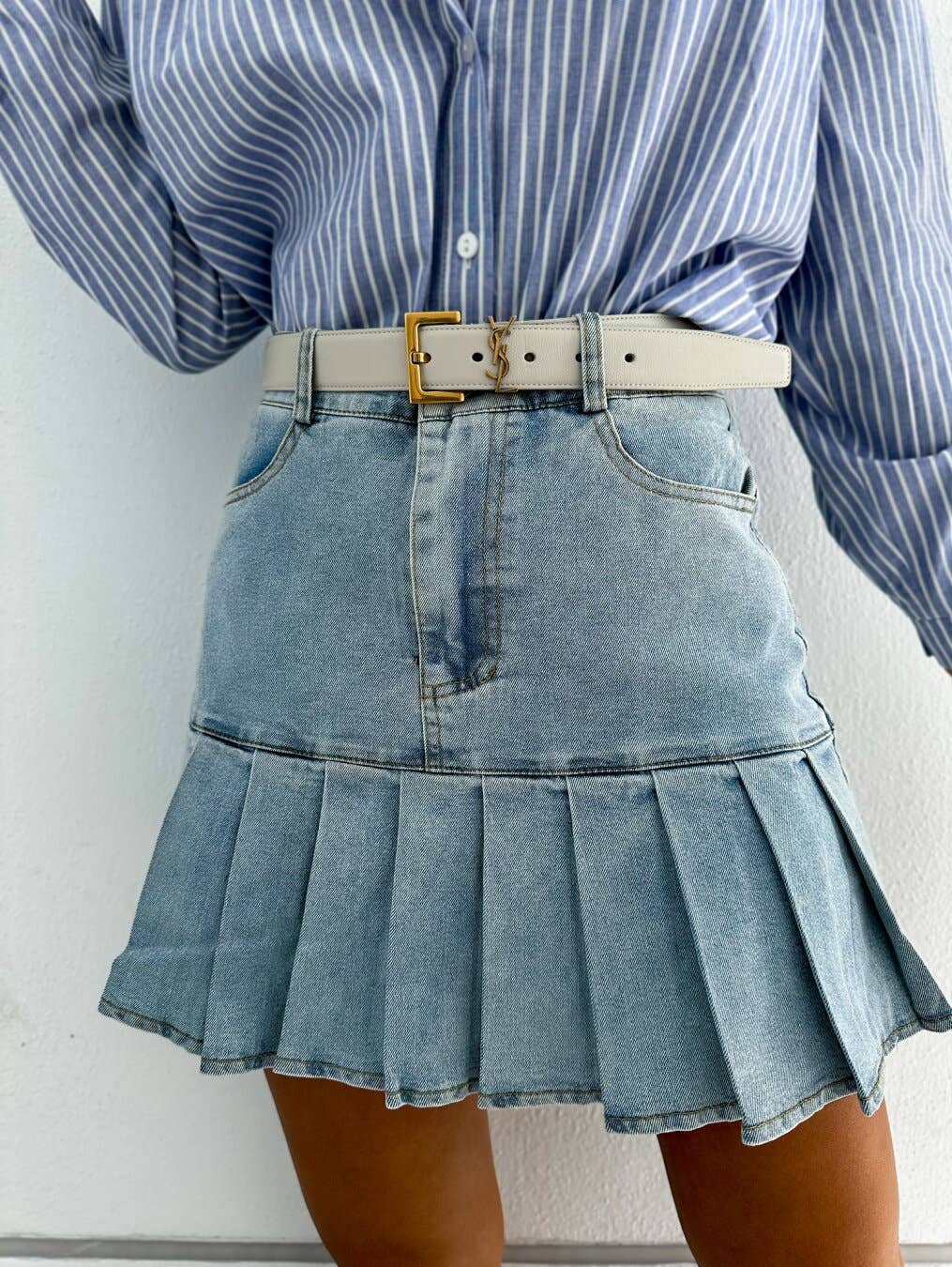 Pleated Denim Skirt