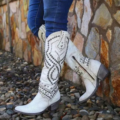 Women's Studded Knee-High Boots with Chunky Heels
