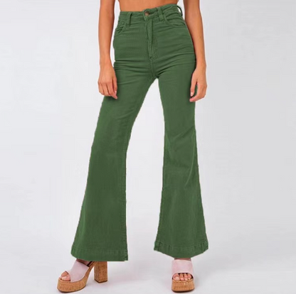 Women's Green High Rise Bell Bottom Denim Pants