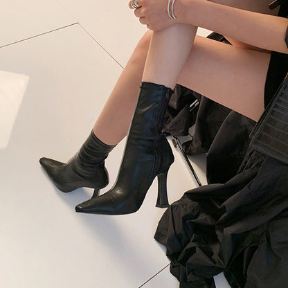 Korean Small Square Toe Stiletto High Heels Boots