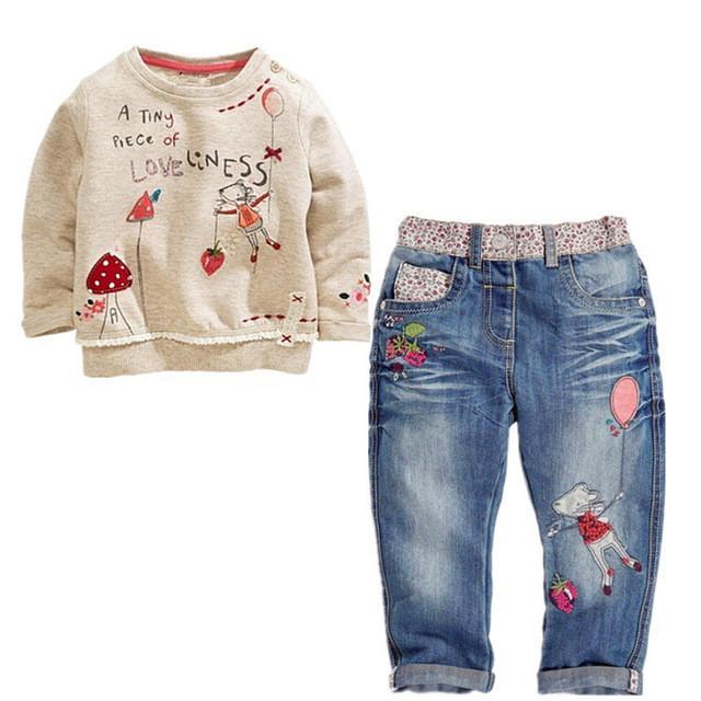 Girls' Outfit: Long Sleeve Floral Tee & Jeans