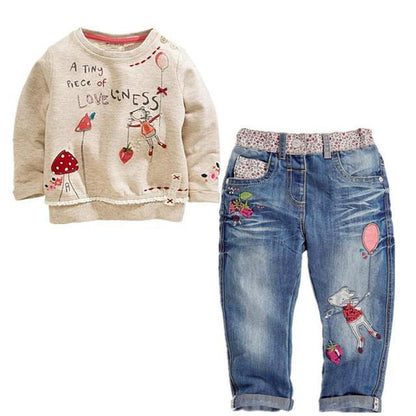 Girls' Outfit: Long Sleeve Floral Tee & Jeans