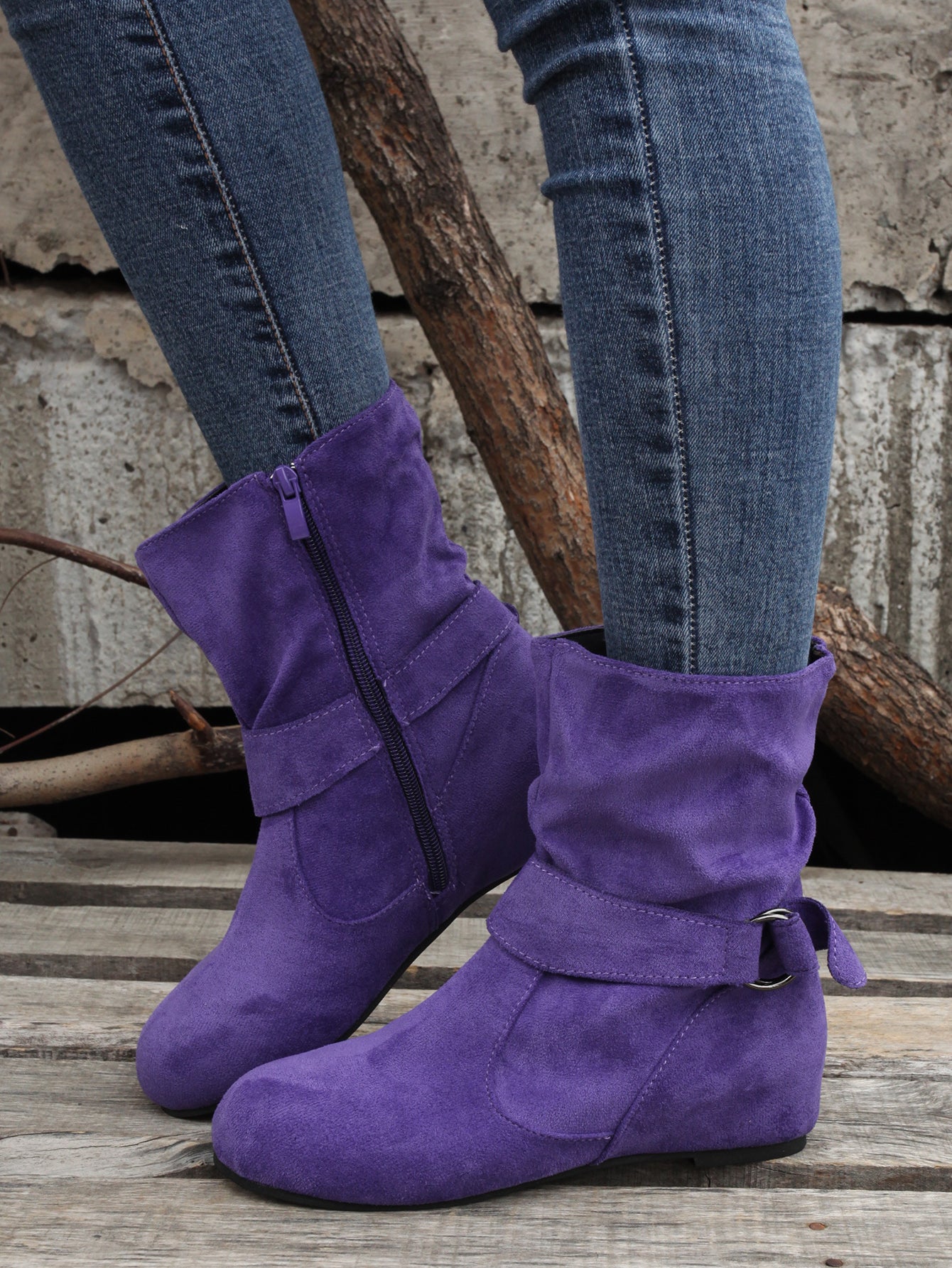 Ankle Boots Round Toe Buckle Belt Side Zipper Boots - Trendy Attic Store01