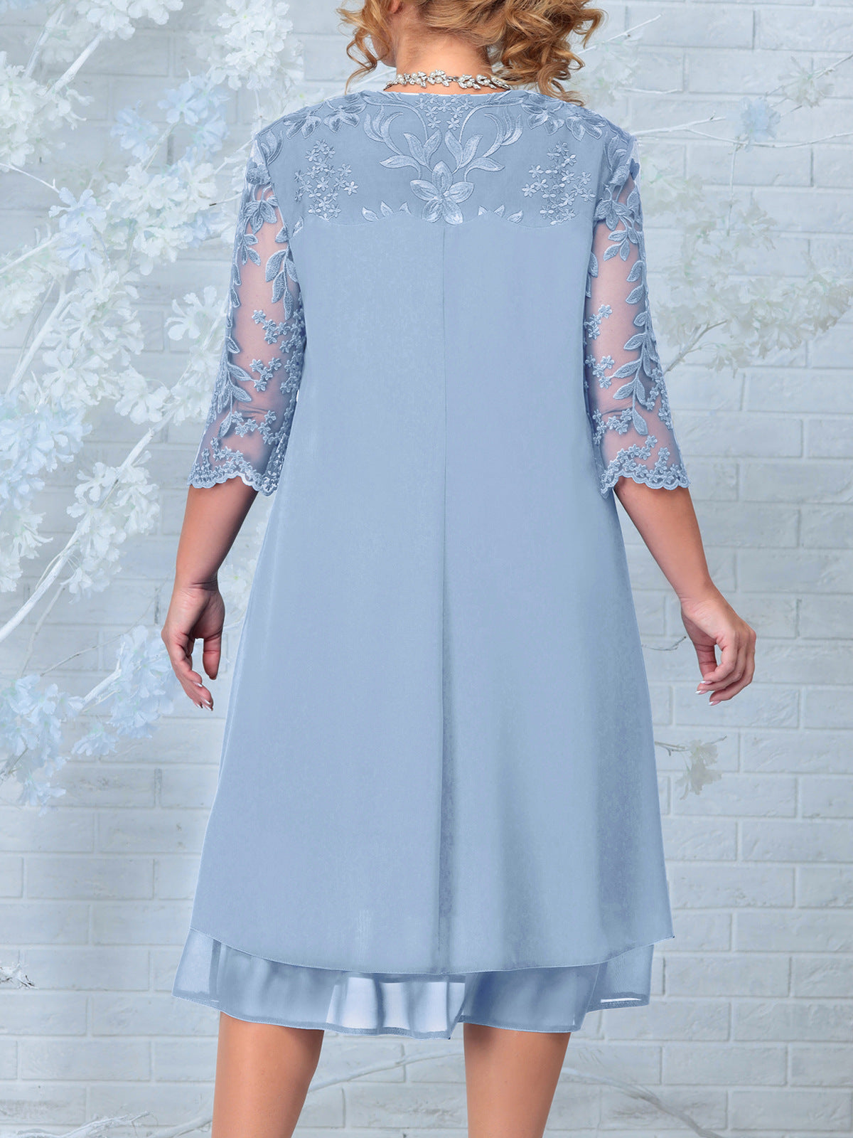 Casual Plus Size Embroidered Chiffon Dress for Women