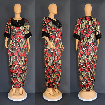 Plus Size Women's Long Satin Sequin Gown Dress
