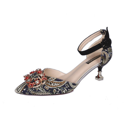 Red Bridal Pointed Toe Stiletto Heels with Rhinestones