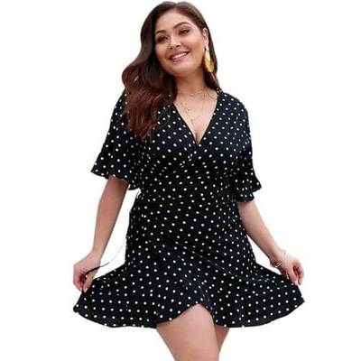 Women's  V-Neck Polka Dot Plus Size  Dress