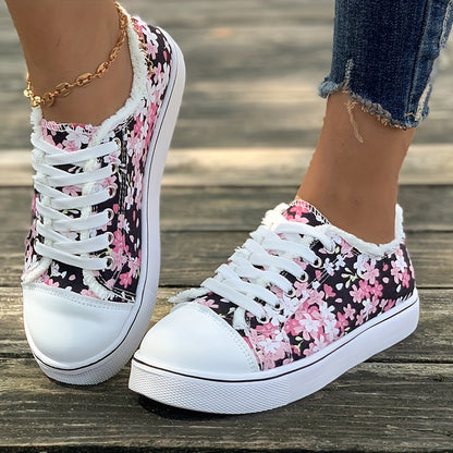 Women's Casual Sakura Floral Print Low-Top Lace-Up Shoes