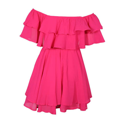 Hot Pink Chiffon Off The Shoulder Ruffle Nimi Dress