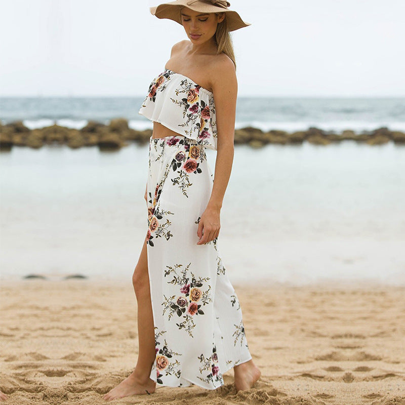 Plus Size Chiffon Floral Wide Leg Pants for Women