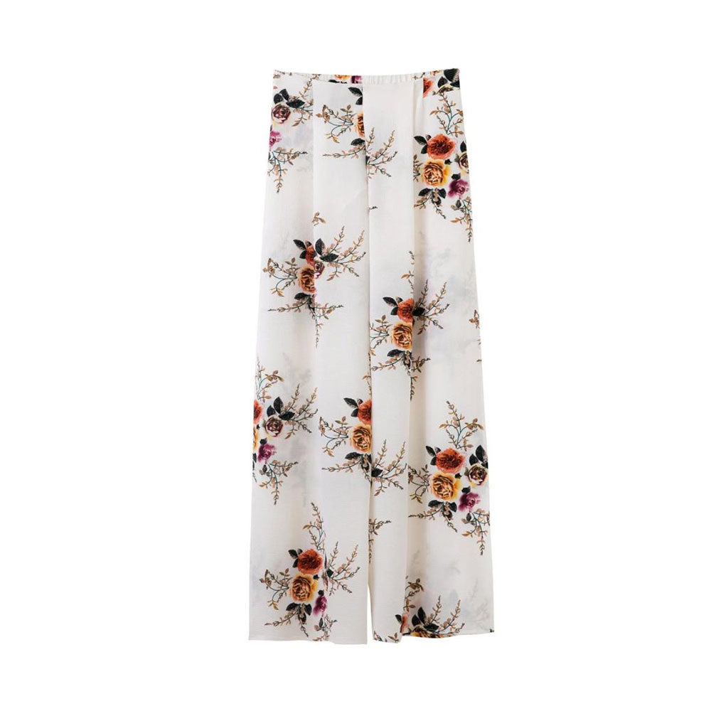 Plus Size Chiffon Floral Wide Leg Pants for Women