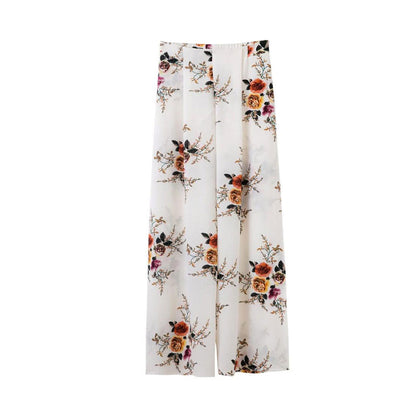 Plus Size Chiffon Floral Wide Leg Pants for Women