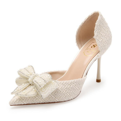 Rhinestone Bow Pointed Toe Stiletto High Heels