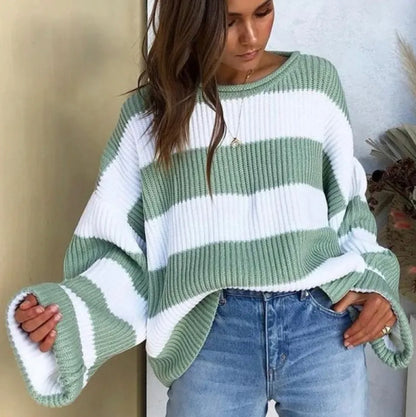 Women's sweater women's striped color block sweater