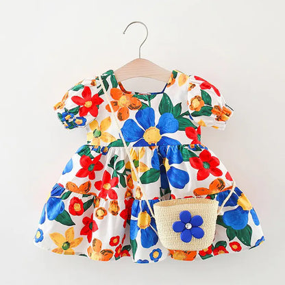 Girls' Floral Dress with Bag