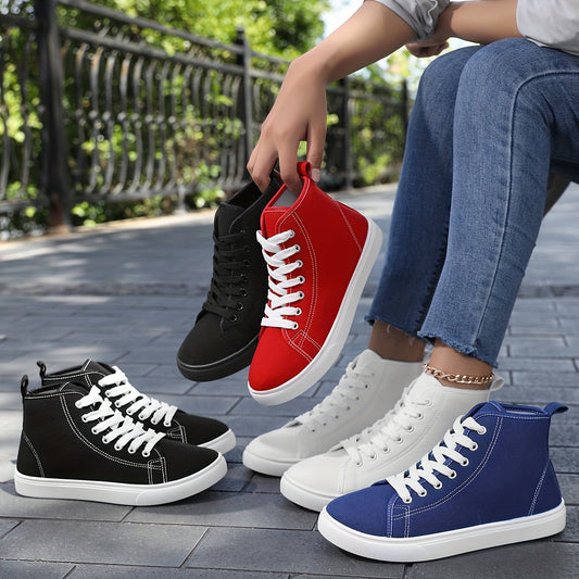White Lace-Up Shoes  Women's Black High-Top Casual Sneakers