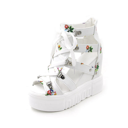 Spring Summer Wedge Sandals with Floral Design