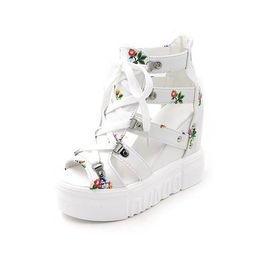 Spring Summer Wedge Sandals with Floral Design