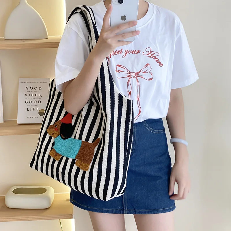 Higher Cute Dog Embroidery Women's Shoulder Bag Large Capacity