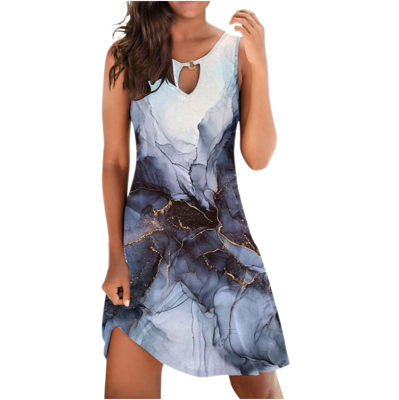 Women's Casual Summer Tie-Dye Sleeveless V-Neck Dress