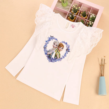 Girls' Lace Sleeve Long Sleeve Top for Ages 3-9