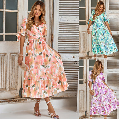 Women's Floral V-Neck Long Dress