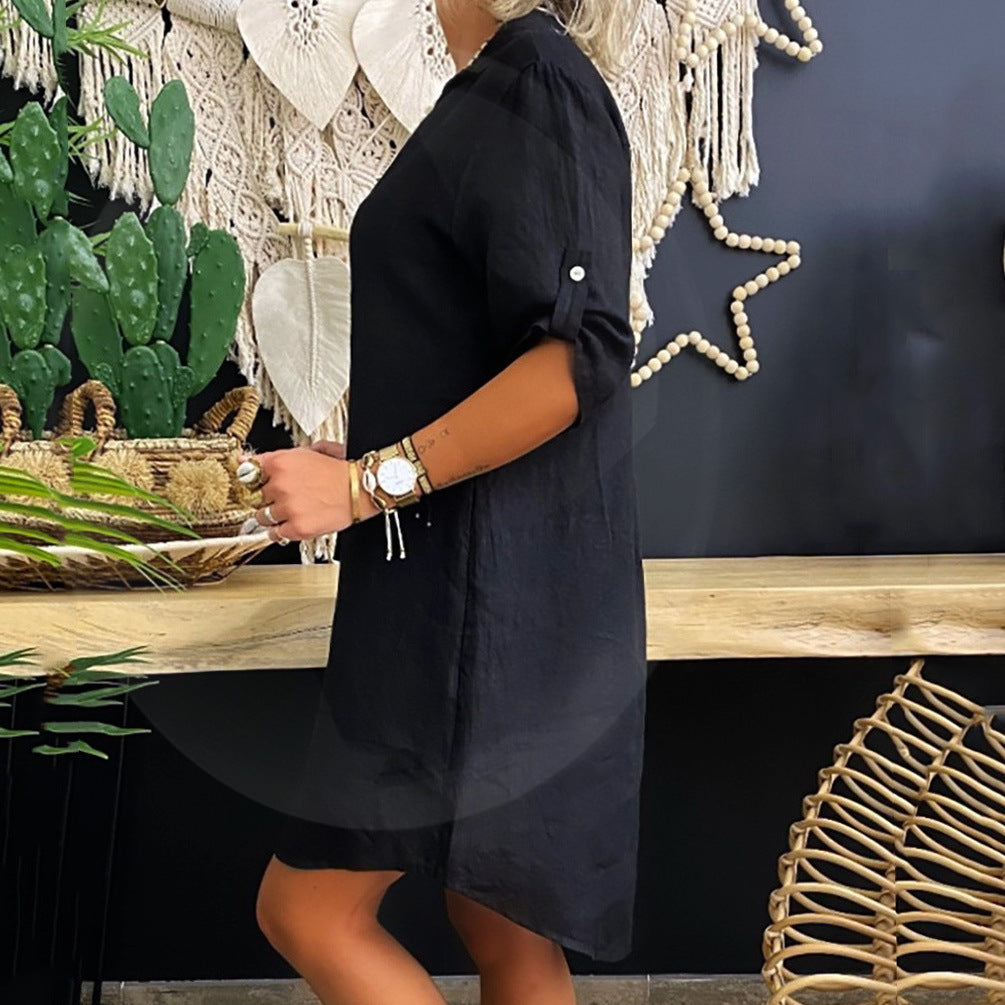 New Nordic Style Cotton Short Sleeve Shirt Dress