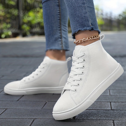 White Lace-Up Shoes  Women's Black High-Top Casual Sneakers