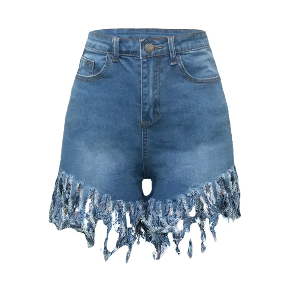 Fringed Women's Denim Shorts - Casual Straight-Leg Pants