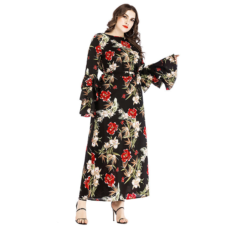 Plus Size Women's Dress with Ruffled Sleeves