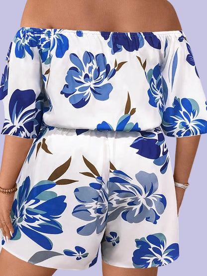 Plus Size Women's Off-Shoulder Floral Print Jumpsuit