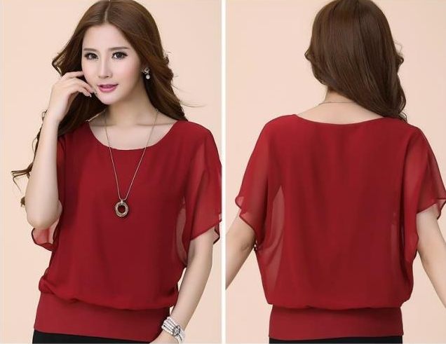 Plus Size Batwing Sleeve Chiffon Blouse for Women
